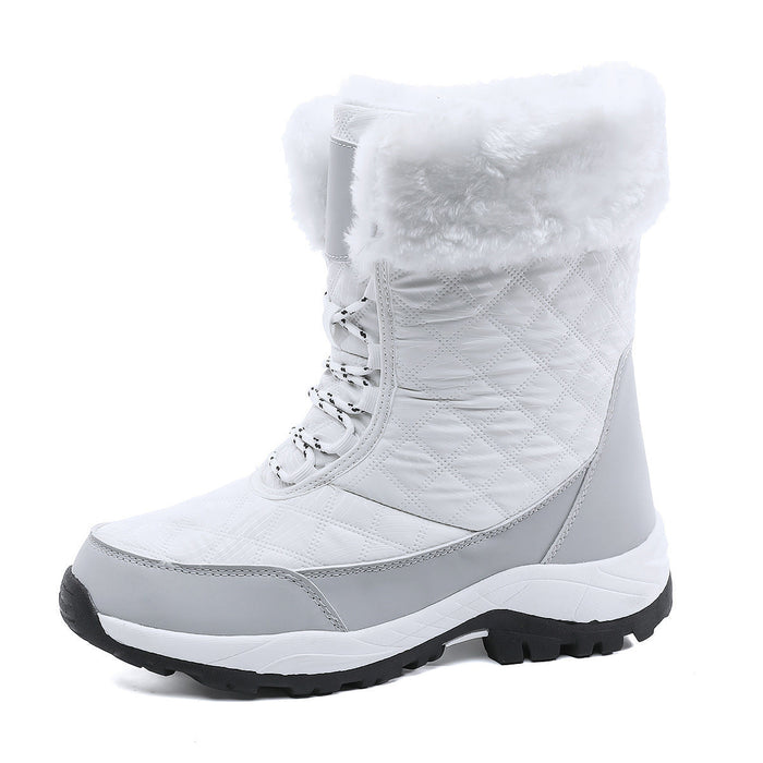 Women's Quilted Winter Boots with Faux Fur Trim Lace-Up