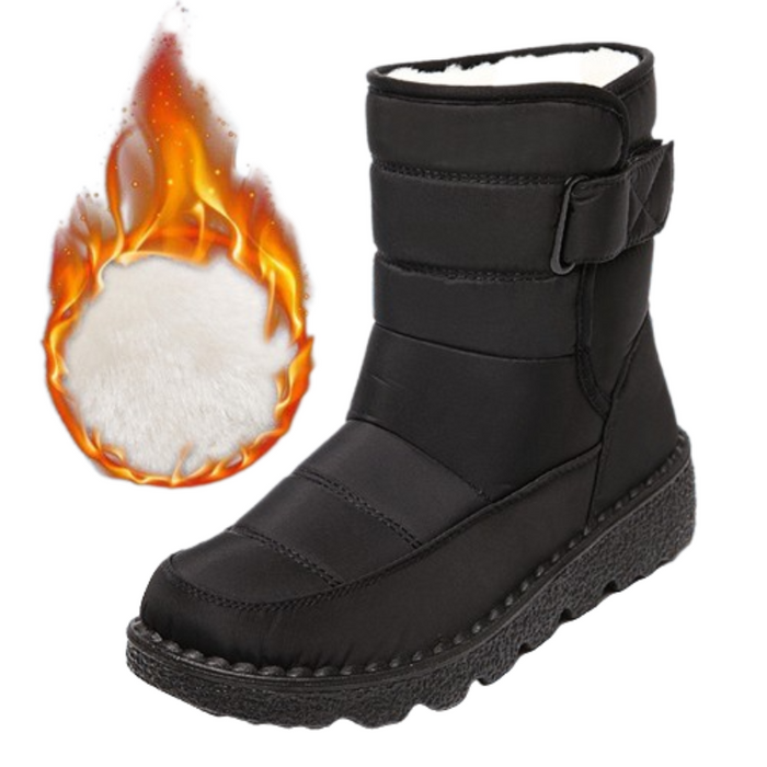 Women's Fur-Lined Waterproof Snow Boots with Hook-and-Loop Closure