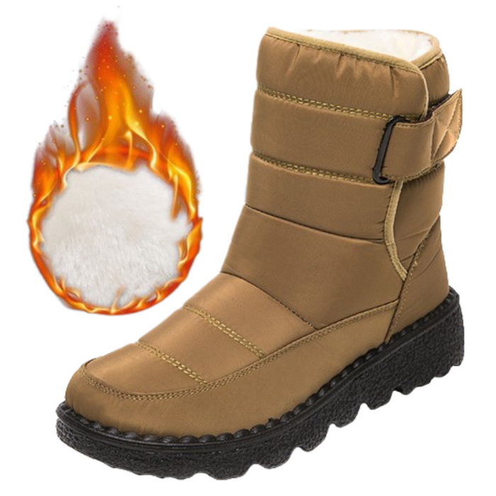 Women's Fur-Lined Waterproof Snow Boots with Hook-and-Loop Closure