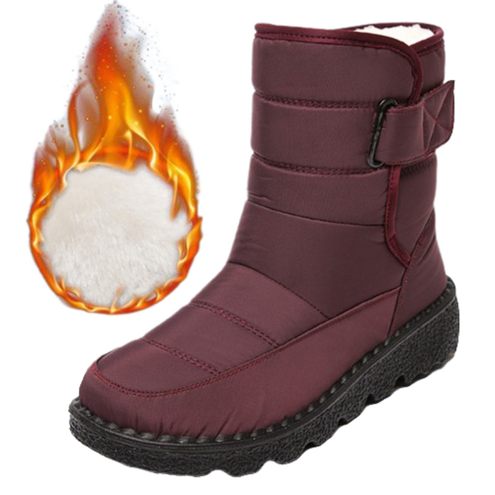 Women's Fur-Lined Waterproof Snow Boots with Hook-and-Loop Closure