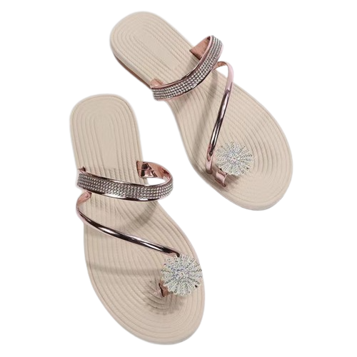 Women's Rhinestone Flat Sandals with Toe Ring and Strap
