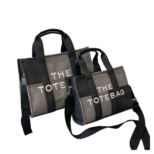 Women's Patchwork Denim Tote Bag with Shoulder Strap