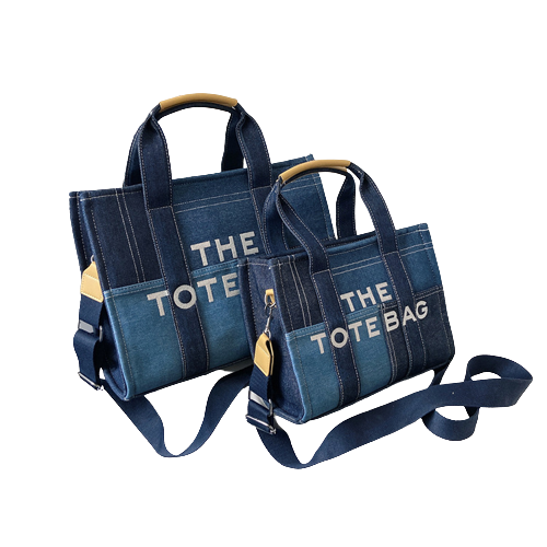 Women's Patchwork Denim Tote Bag with Shoulder Strap