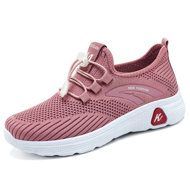 Women's Knit Slip-On Sneakers with Arch Support and Elastic Laces