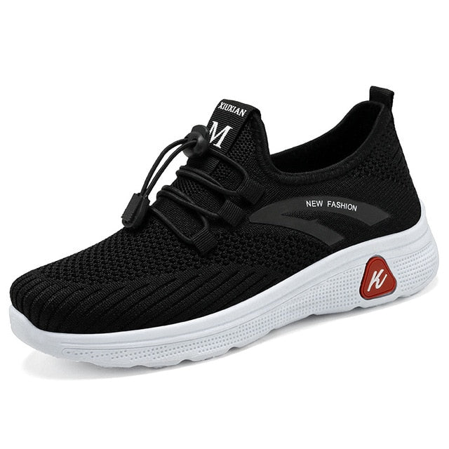 Women's Knit Slip-On Sneakers with Arch Support and Elastic Laces