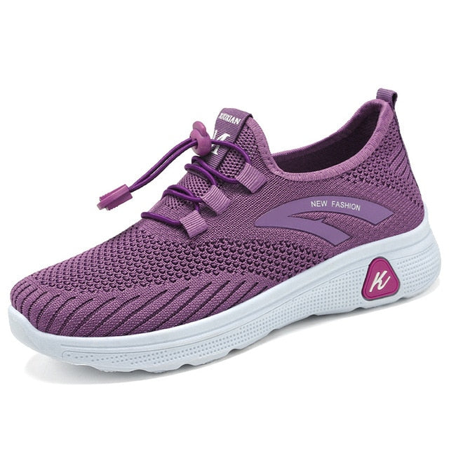 Women's Knit Slip-On Sneakers with Arch Support and Elastic Laces