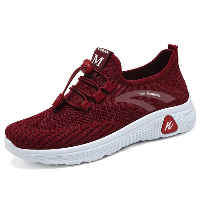 Women's Knit Slip-On Sneakers with Arch Support and Elastic Laces