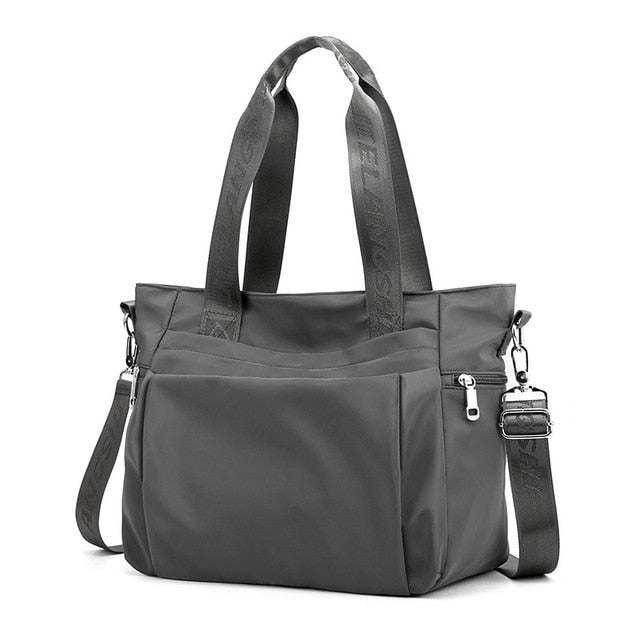 Women's Waterproof Nylon Tote Bag with Zipper and Removable Strap