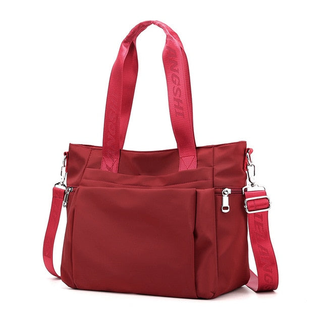 Women's Waterproof Nylon Tote Bag with Zipper and Removable Strap