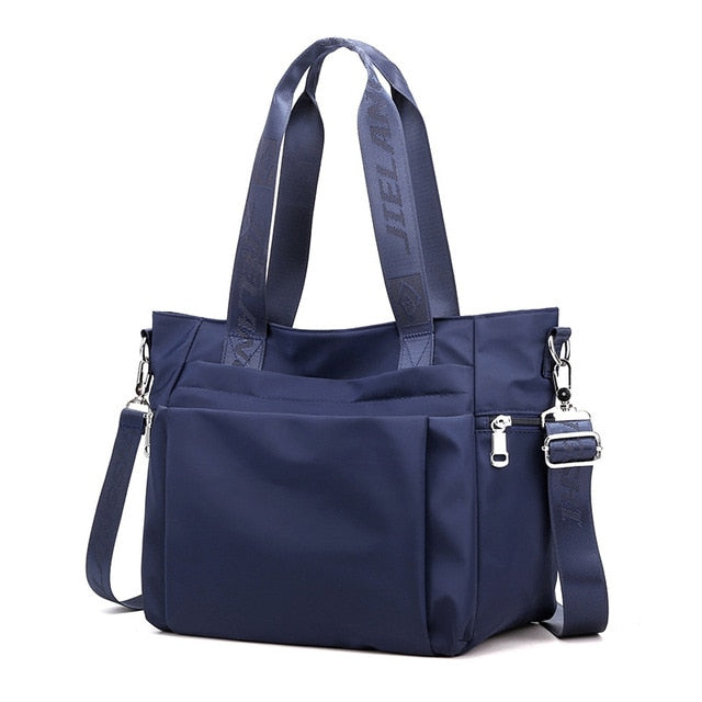 Women's Waterproof Nylon Tote Bag with Zipper and Removable Strap