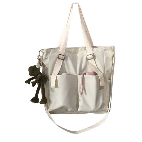 Women's Nylon Tote Bag with Front Pockets Crossbody