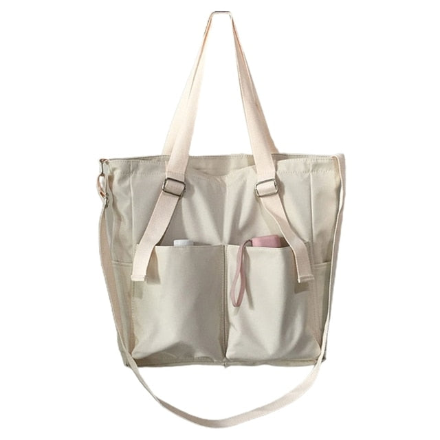 Women's Nylon Tote Bag with Front Pockets Crossbody