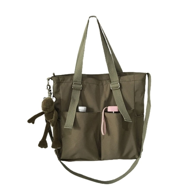 Women's Nylon Tote Bag with Front Pockets Crossbody