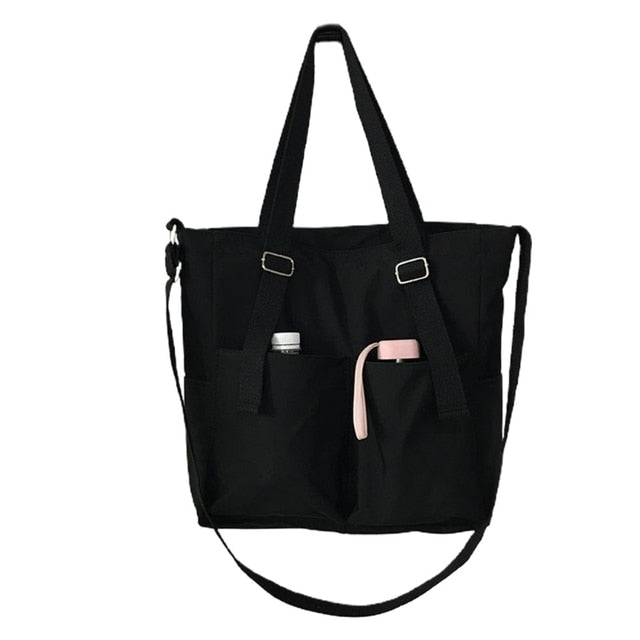 Women's Nylon Tote Bag with Front Pockets Crossbody