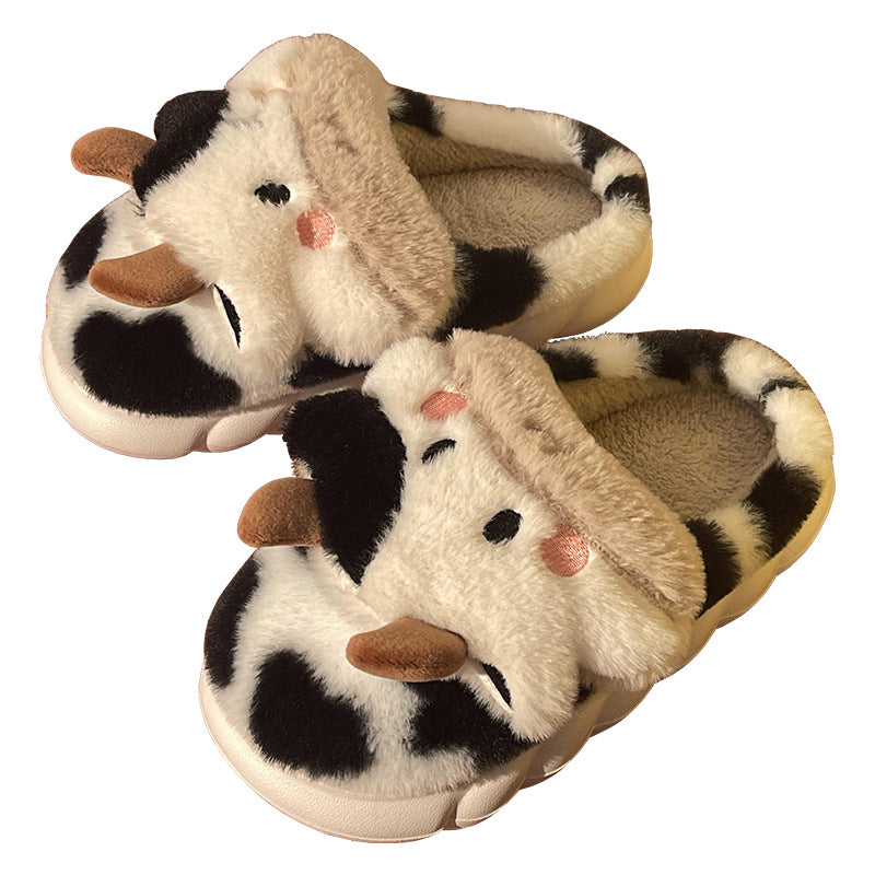 Fluffy cartoon cow house slippers