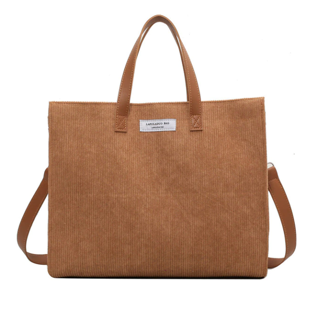 Women's Corduroy Tote Bag with Shoulder Strap