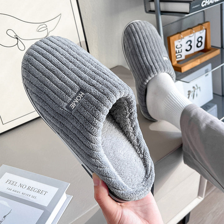 Ribbed plush closed toe slippers
