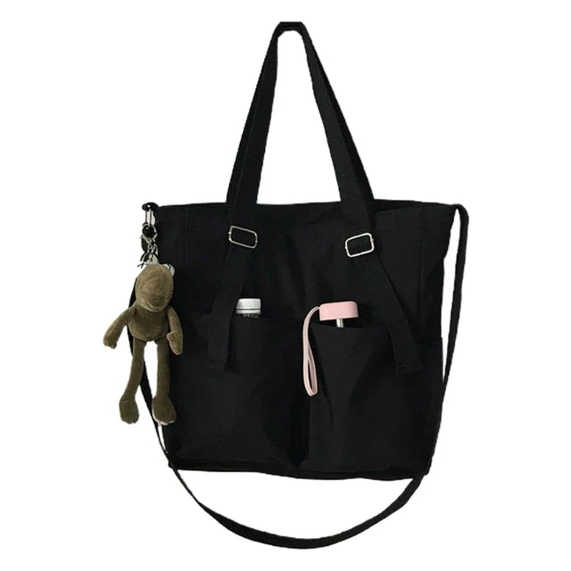 Women's Nylon Tote Bag with Front Pockets Crossbody
