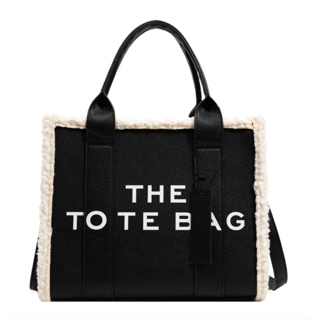 Women's Sherpa-Trim Tote Bag with Crossbody Strap