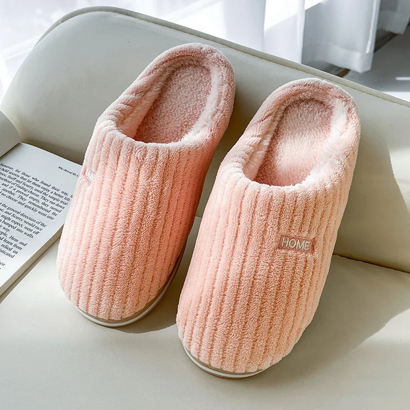 Ribbed plush closed toe slippers