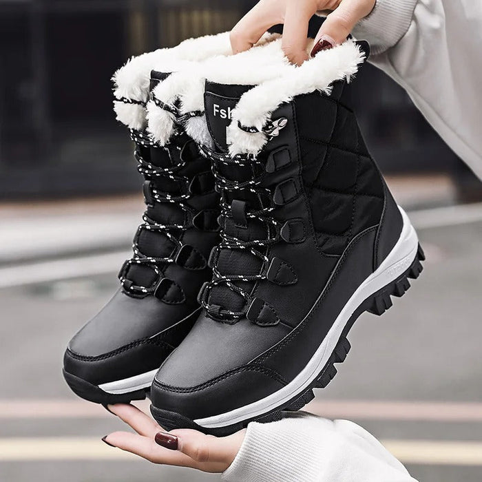 Women's Fleece-Lined Snow Boots Waterproof Lace-Up