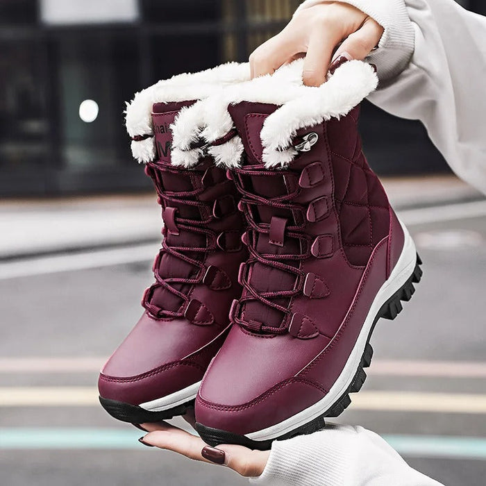 Women's Fleece-Lined Snow Boots Waterproof Lace-Up