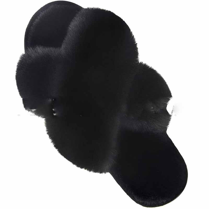 Fluffy criss cross faux fur slides