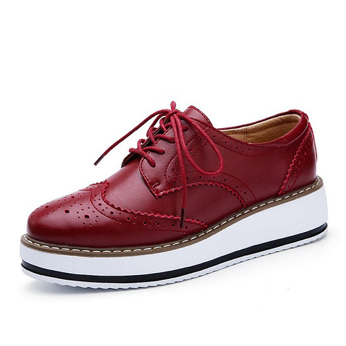 Women's Platform Oxford Brogue Shoes with Lace-Up
