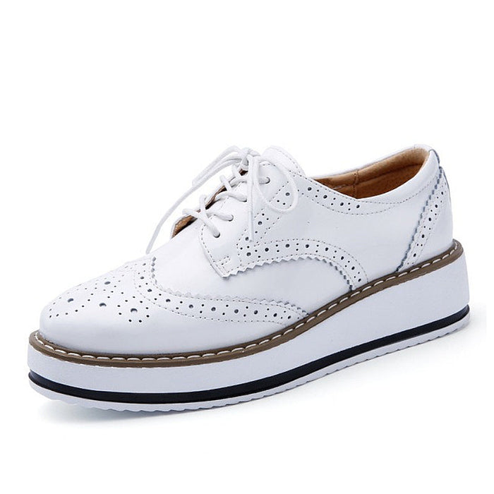 Women's Platform Oxford Brogue Shoes with Lace-Up