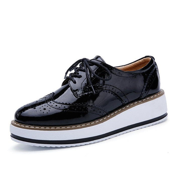 Women's Platform Oxford Brogue Shoes with Lace-Up