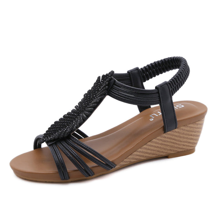 Women's Wedge Sandals with Elastic Strap Open Toe