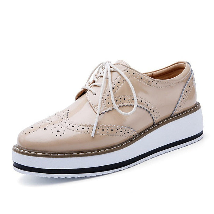 Women's Platform Oxford Brogue Shoes with Lace-Up