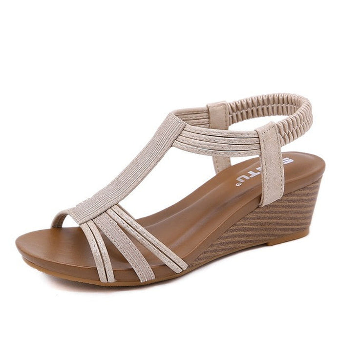Women's Wedge Sandals with Elastic Strap Open Toe