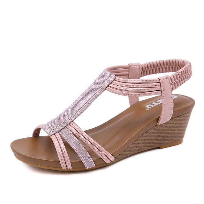 Women's Wedge Sandals with Elastic Strap Open Toe