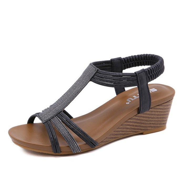 Women's Wedge Sandals with Elastic Strap Open Toe