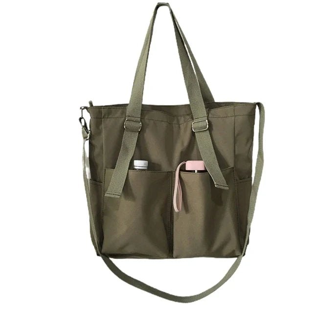 Women's Nylon Tote Bag with Front Pockets Crossbody
