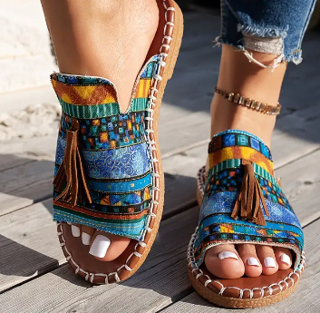 Women's Logo Canvas Slide Sandals Open-Toe Lightweight