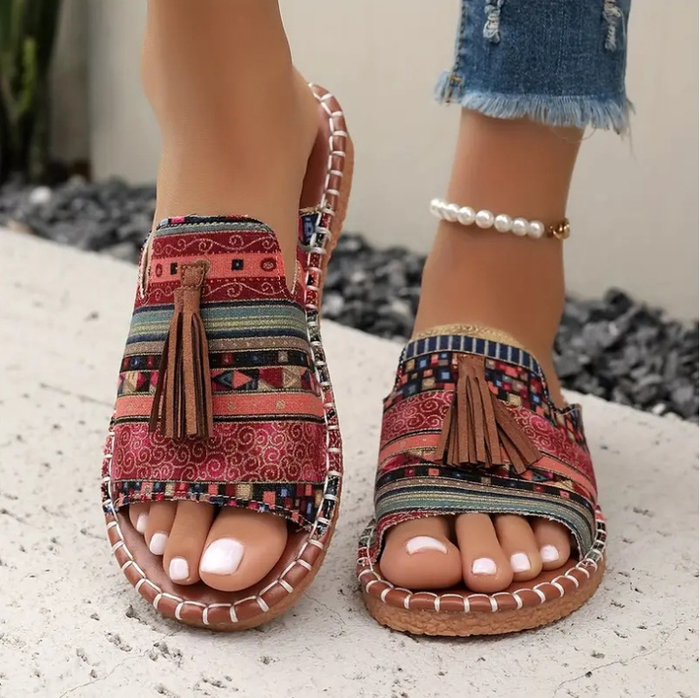 Women's Logo Canvas Slide Sandals Open-Toe Lightweight