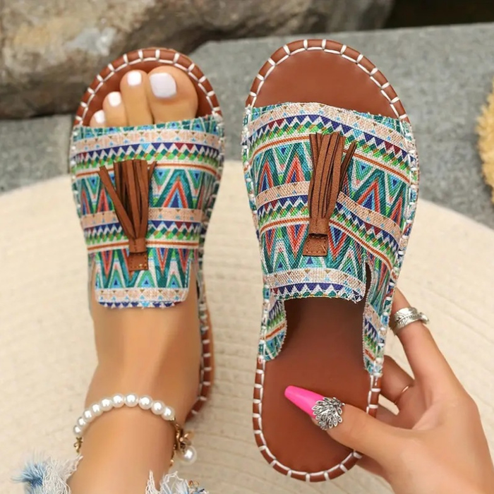 Women's Logo Canvas Slide Sandals Open-Toe Lightweight