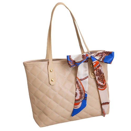 Women's Quilted Tote Bag with Decorative Scarf