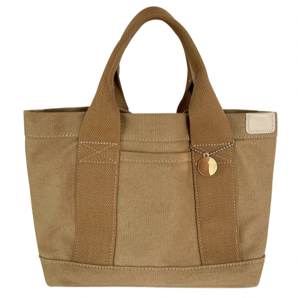Women's Canvas Tote Bag with Heart Charm and Zip Closure