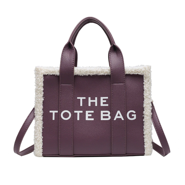 Women's Sherpa-Trim Tote Bag with Crossbody Strap