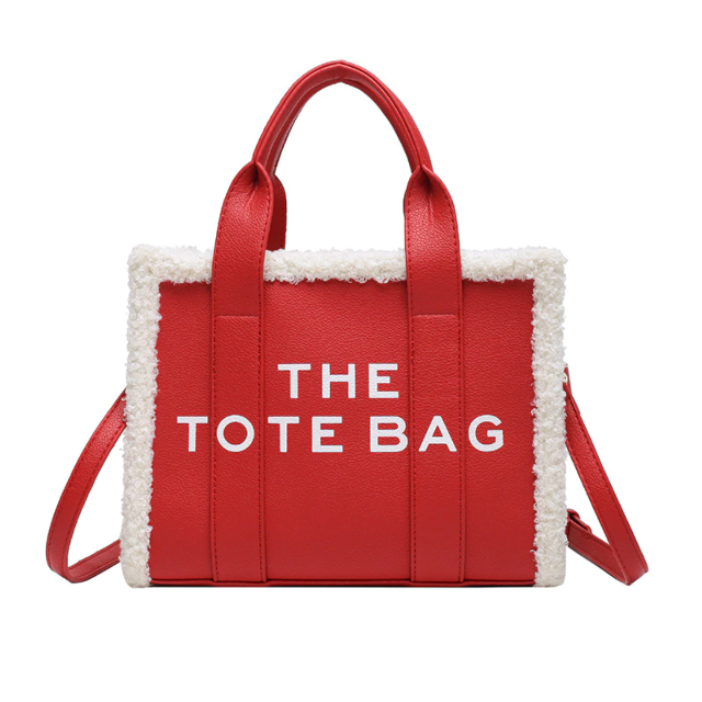 Women's Sherpa-Trim Tote Bag with Crossbody Strap