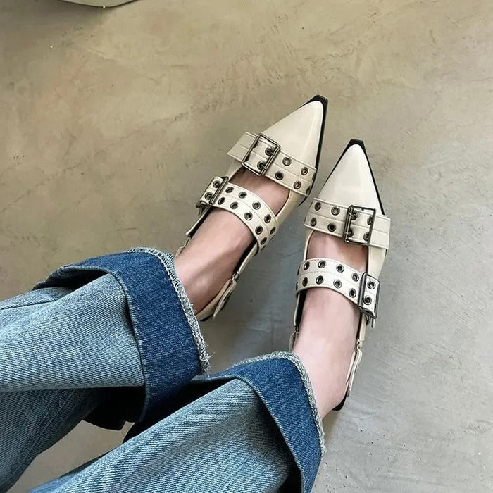 Women's Studded Mary Jane Flats with Buckle Straps