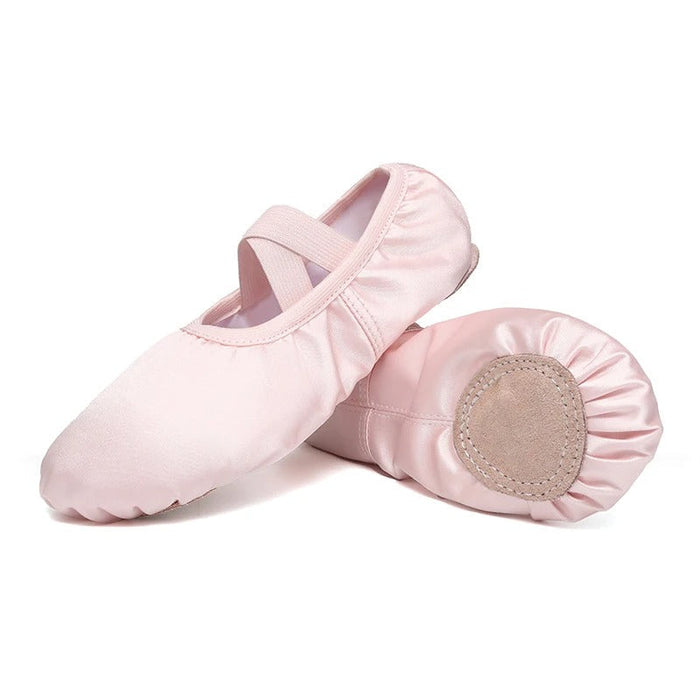 Girls' Ballet Slippers with Elastic Strap and Suede Sole
