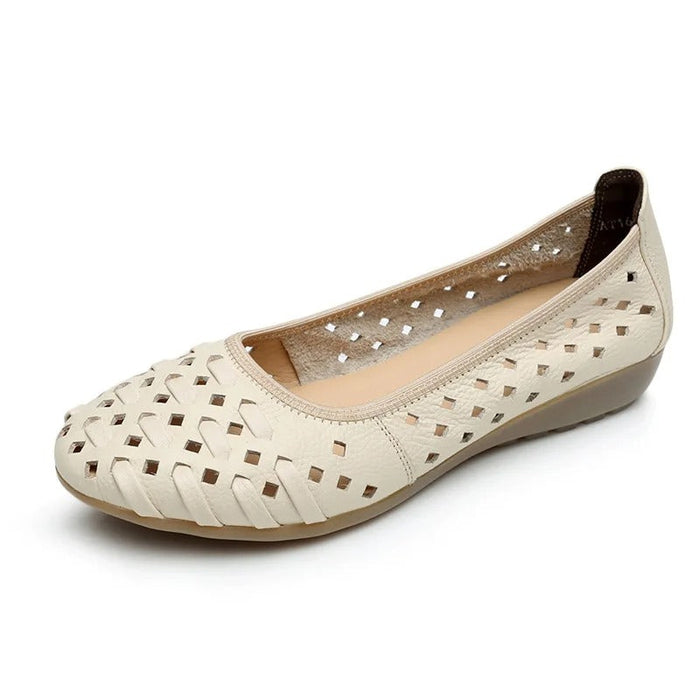 Women's Laser-Cut Ballet Flats with Low Wedge Heel
