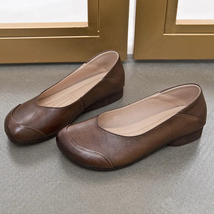 Women's Round Toe Ballet Flats with Low Wedge Heel