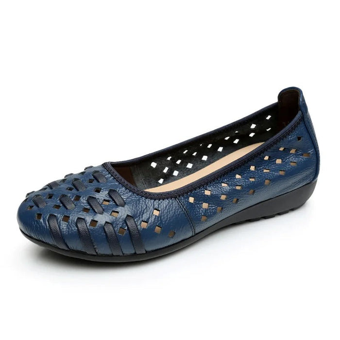 Women's Laser-Cut Ballet Flats with Low Wedge Heel