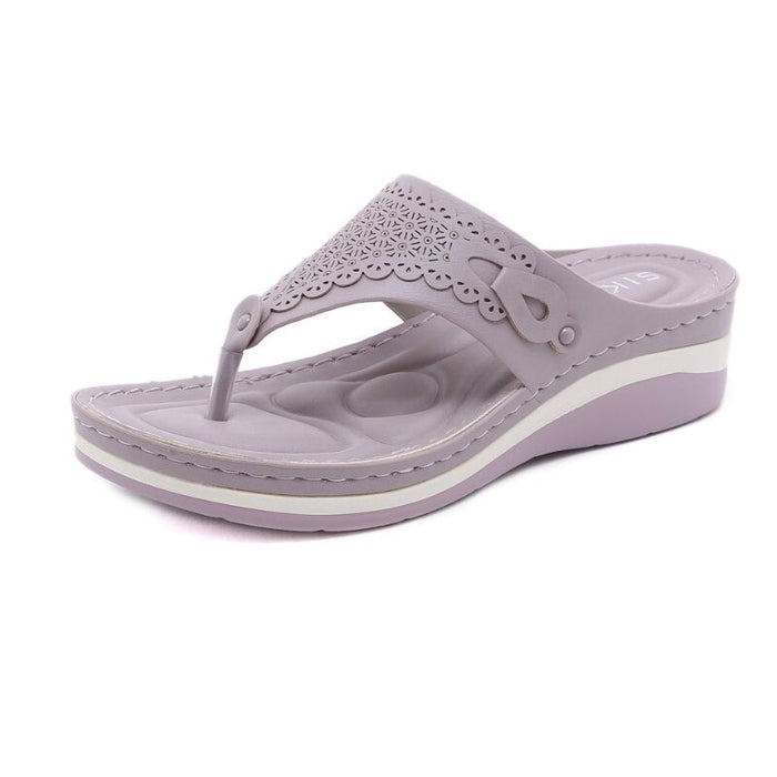 Women's Wedge Sandal with Arch Support Laser-Cut Thong
